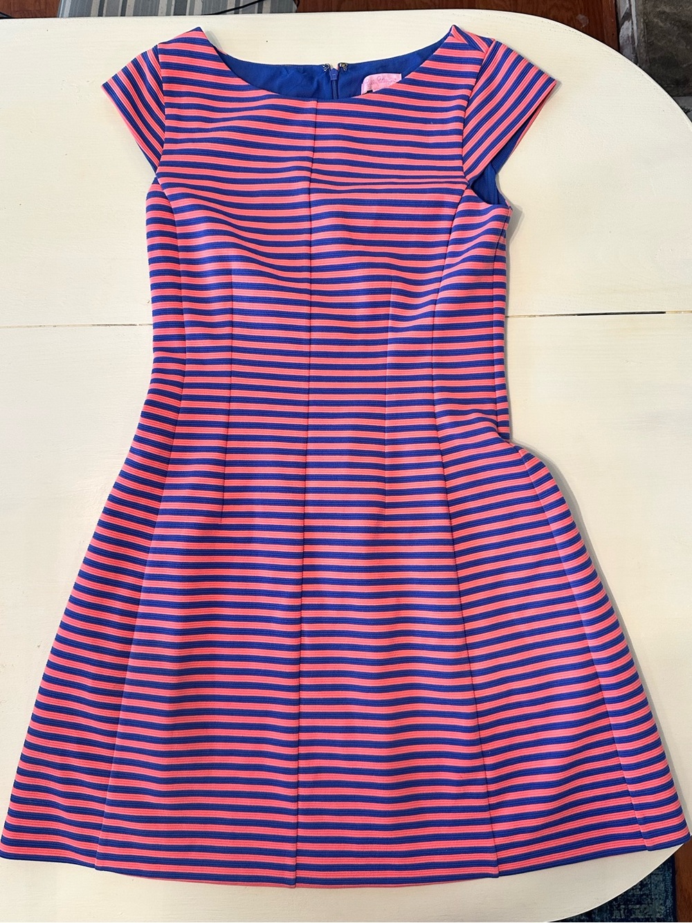 Lilly Pulitzer Pink and Blue Striped Fit-and-Flare Dress
